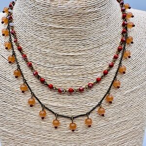 Chic Beaded Necklace with Red Huayroro Seed Beads and Agates